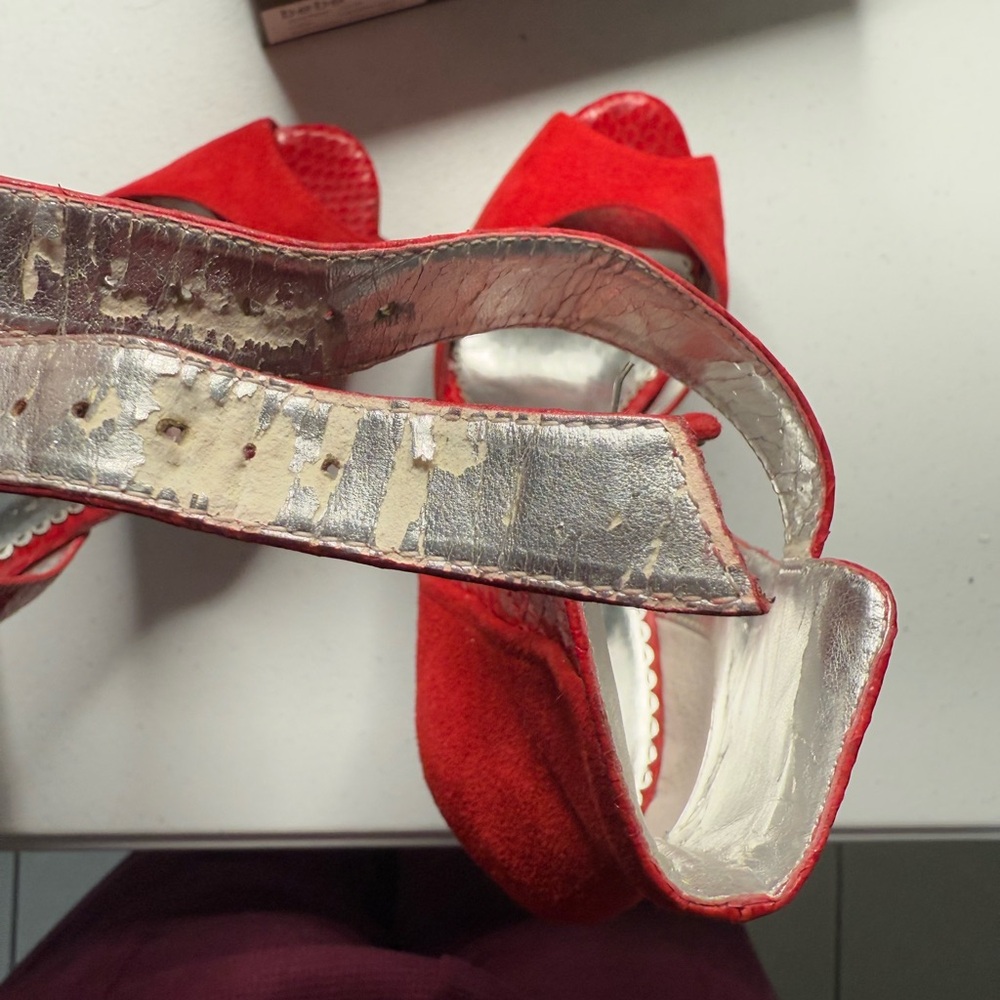 Bebe Red Peep Toe Heels - Picture 9 of 14